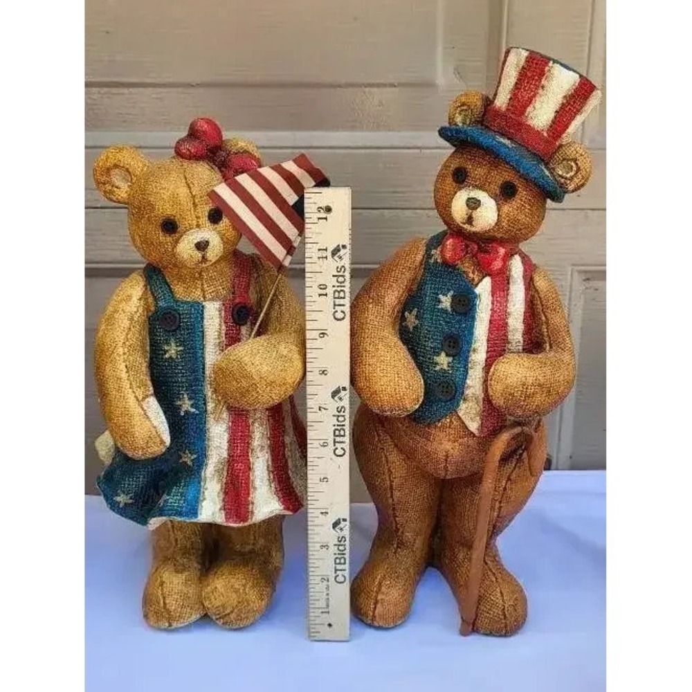 Pair of Decorative Patriotic Bears Over 12 Inches Tall